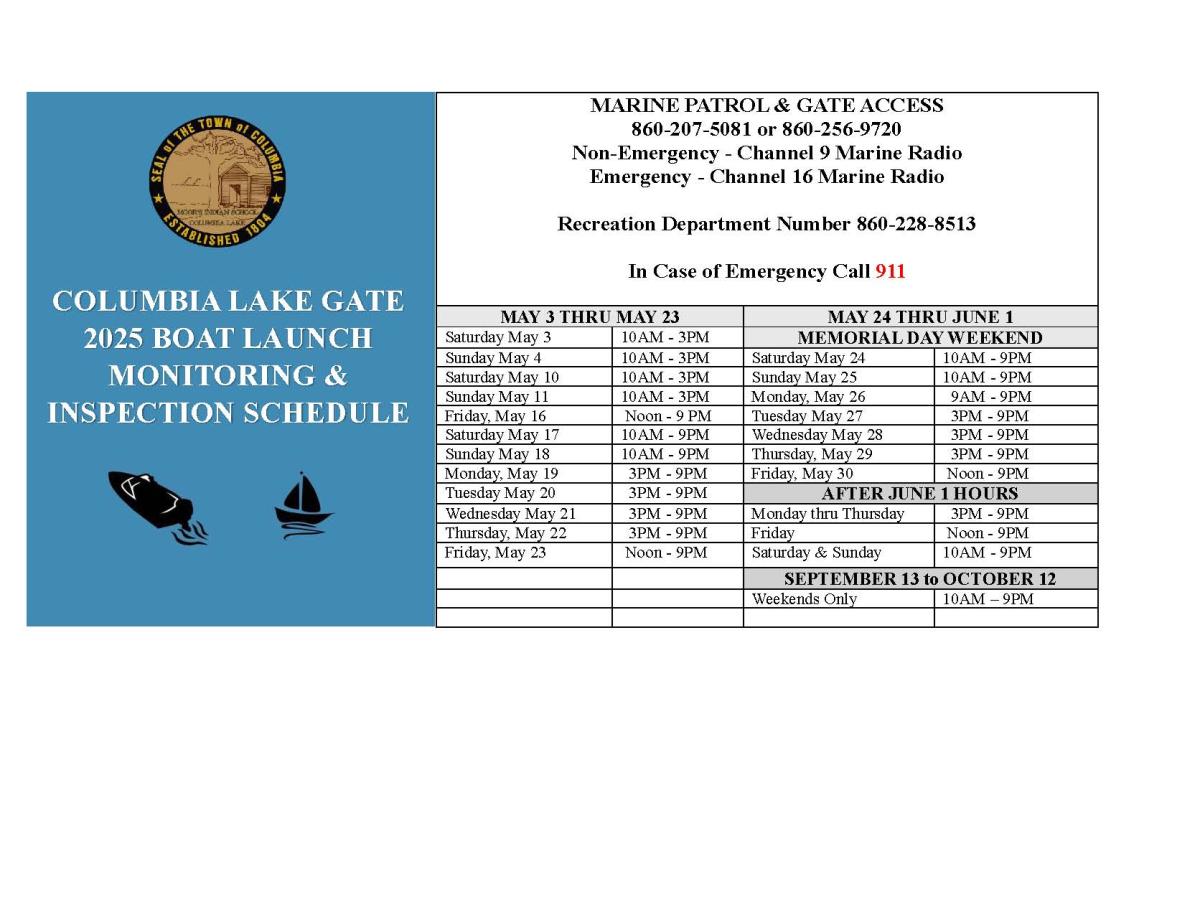 2025 BOAT LAUNCH MONITORING INSPECTION SCHEDULE